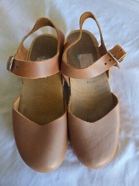 MIA | Tan Leather Slingback Clogs with Buckle